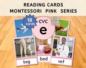 Montessori Pink Series Short E Flashcards Digital Phonics Material Reading Cards Preschool Learning Printable Resource Kindergarten Teacher