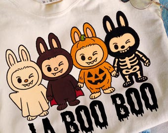 Cute Bunny Halloween PNG, La Boo Boo Funny Kids Costume Sublimation, Pumpkin Skeleton Ghost Shirt Design