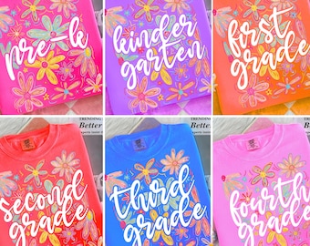 Back to School Grade Level PNG, Pre-K to Fourth Grade Sublimation Bundle, Groovy Flower School Shirt Design, Back to School Png