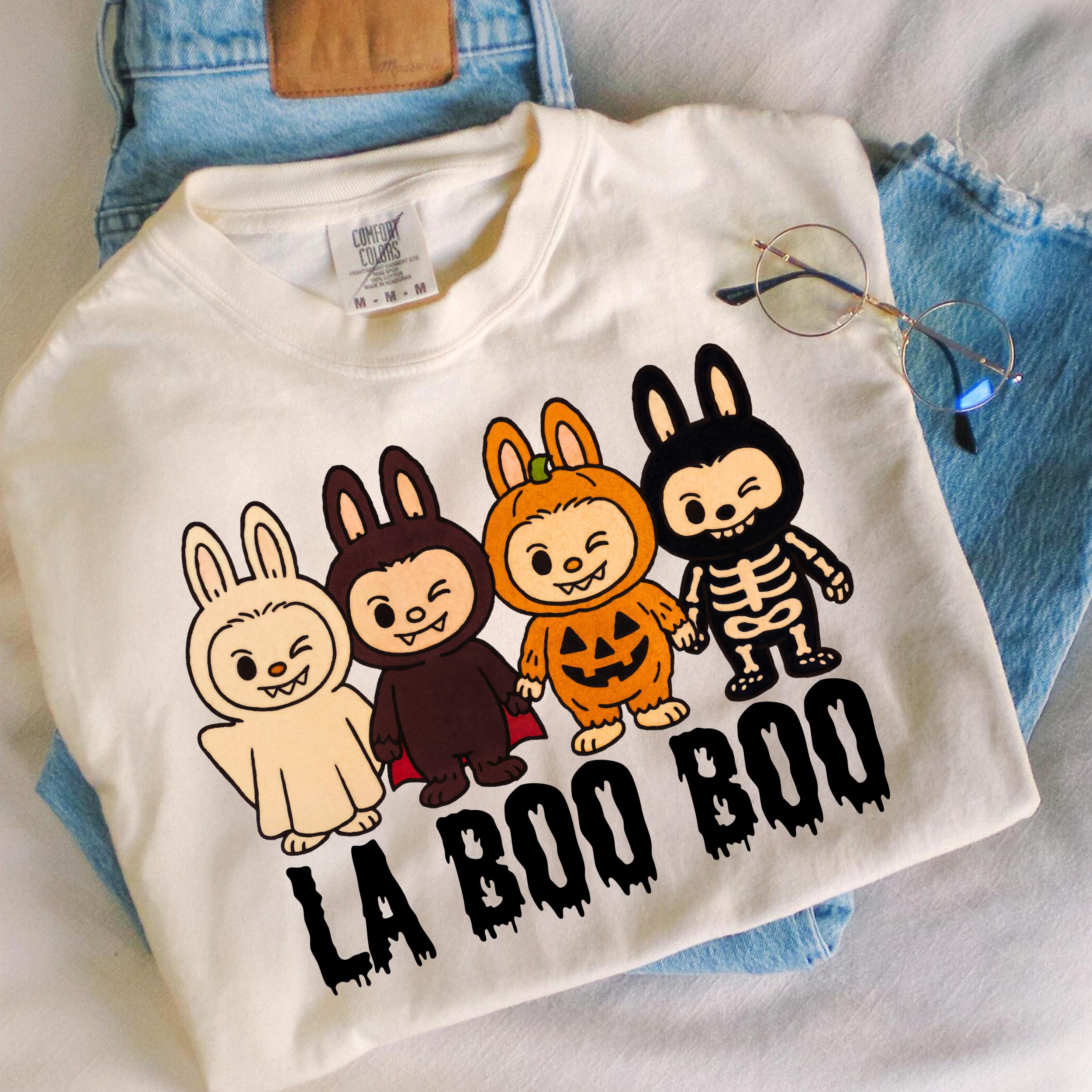 Cute Bunny Halloween PNG, La Boo Boo Funny Kids Costume Sublimation, Pumpkin Skeleton Ghost Shirt Design