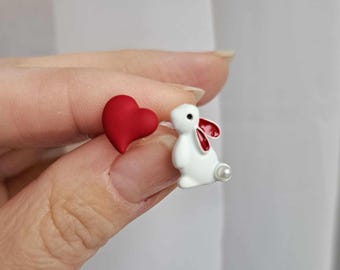 Boucles d'oreilles coeur lapin Boucles d'oreilles coeur rouge Boucles d'oreilles Saint-Valentin Boucles d'oreilles lapin Boucles d'oreilles lapin kawaii Boucles d'oreilles Pâques filles