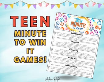 Teen Minute to Win it Games Bundle | 40 Quick Games perfect for Teenagers, Birthday Parties, Classrooms, Sleep overs | Instant Download