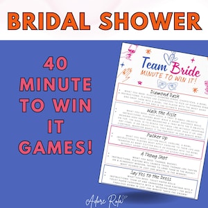 Bridal Shower Minute to Win it Games - 40 instant download bachelorette games - Perfect for Engagement Celebrations, Pre-Wedding events