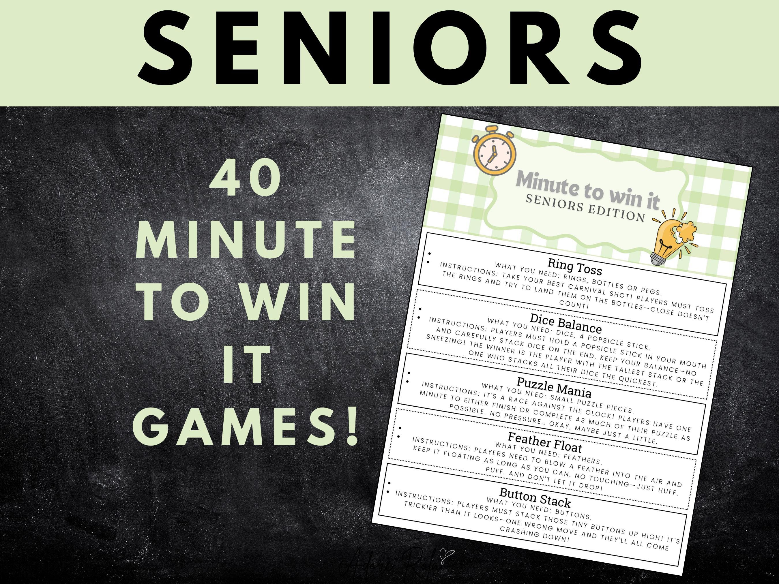 Seniors Edition: Minute to Win it | 40 Quick and Fun Games for the elderly | 60 second games bundle perfect for nursing homes and retirement