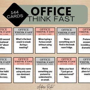 Office Think Fast Game - Atividade de equipe para impressão | 144 cartões de perguntas e desafios | Perfeito para formação de equipes, festa de equipe, reunião de colegas de trabalho