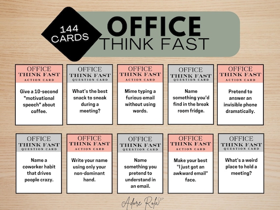 Office Think Fast Game - Printable Team Activity | 144 Question & Challenge Cards | Perfect for Team Building, Staff Party, Coworker Meeting