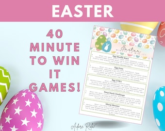 Pacchetto di giochi Easter Minute to Win it - 40 divertenti e amichevoli giochi per feste di Pasqua stampabili / Attività rompighiaccio primaverile con download immediato