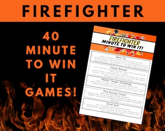 消防士をテーマにした Minute to Win It ゲーム バンドル - あらゆる年齢層向けの 40 の楽しいチャレンジ! すぐにダウンロードして印刷できるパーティー ゲーム バンドル
