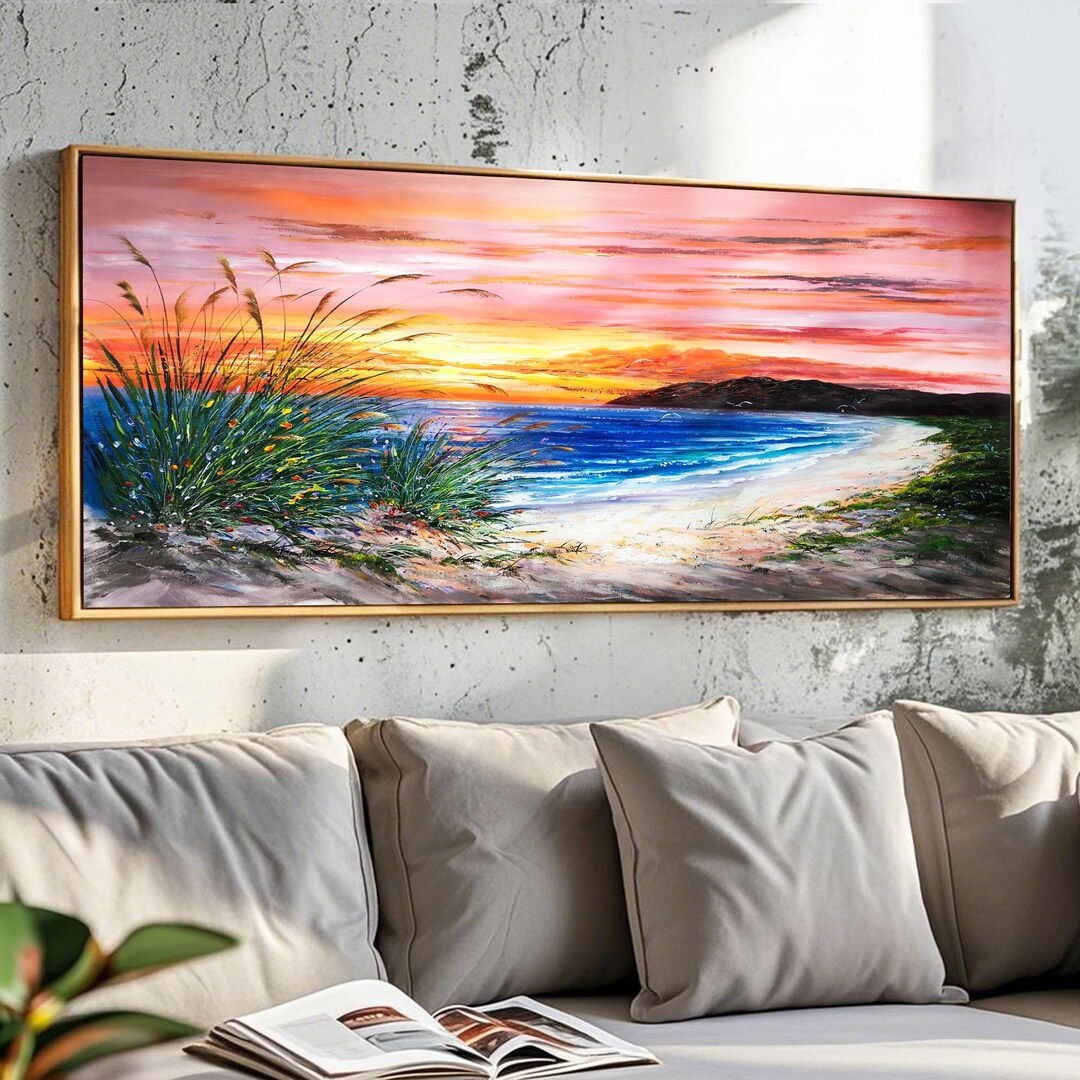Tropical Sunset Beach Canvas Wall Art – Coastal Landscape Oil Painting ...