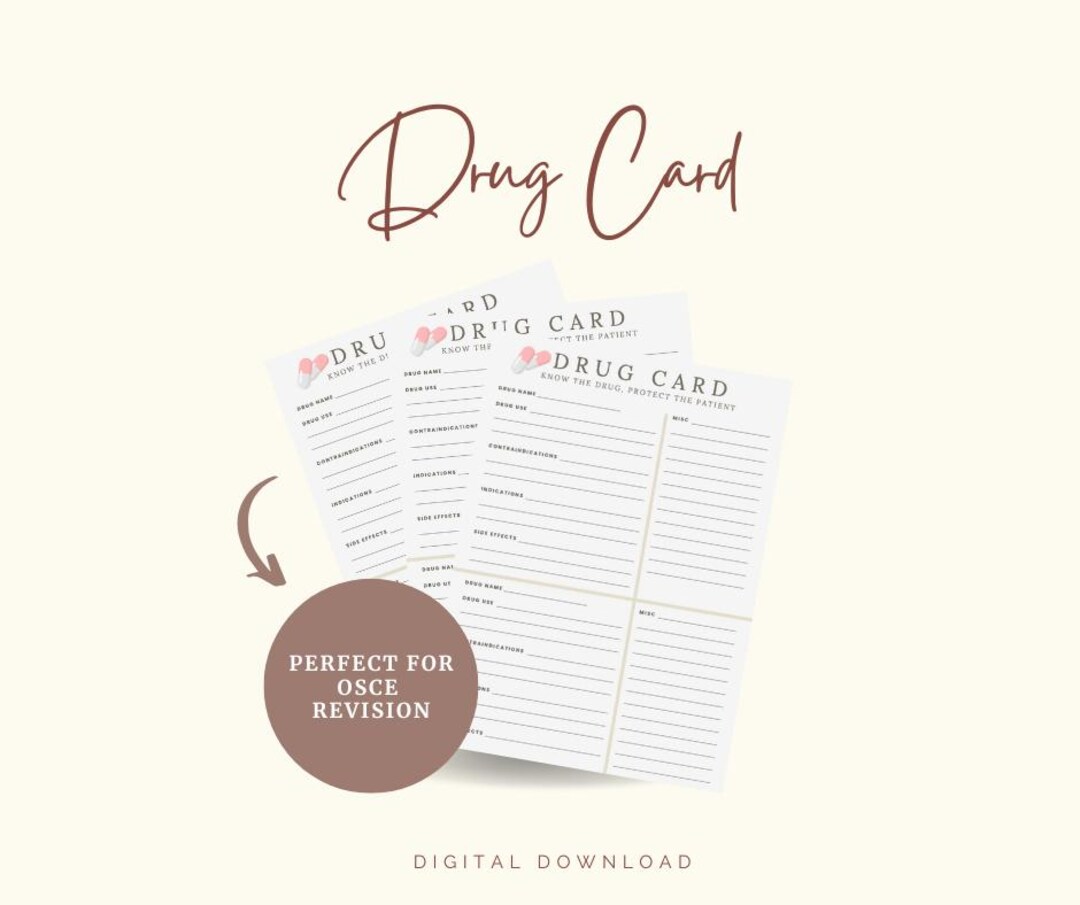 Osce Card Student Nurse Drug Card Template | Medication Study Card | Nursing ...
