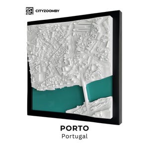 Porto 3D-stadskarta | Inramad bio-PLA-väggdekoration