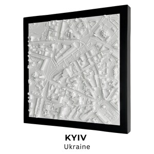 Kyiv 3D Stadsmodel, 3D Geprinte Wanddecoratie, Interieurontwerp, Wanddecoratie Oekraïne, Ingelijst Bouwmodel, Print van Stadskaart