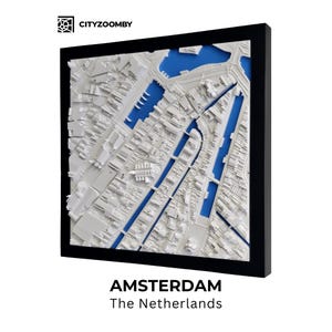 Amsterdam 3D City Model | Unique Wall Art for Home&Office | Custom City Map | 3D Printed | Cityscape | Framed Map | Minimalist Skyline Decor