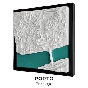 Porto 3D City Interior Decor, Wall Art, 3D Printed Desk Decor, Framed City Map, Home Decor Gift, City Model, Skyline Art Unique Gift