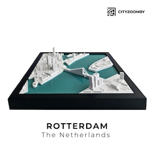 Rotterdam 3D Stadsmodel, Uniek wanddecor, 3D Stadsplattegrond, Stadsgezicht Kunst, Stadsframe, Minimalistisch Wanddecor, Reiscadeau