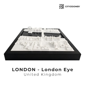 London Eye 3D Ingelijste Kaart, Handgemaakt Architectuurmodel, Minimalistisch Wanddecor, 3D Geprint Skyline Bureaudecor, Housewarming Cadeau