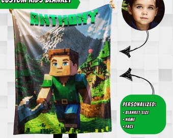 Aangepaste pixelkarakterdeken Aangepaste naam kinderdeken Aangepaste naam Bouwsteenfiguren Gepersonaliseerde naamdeken Jongen Verjaardagscadeau