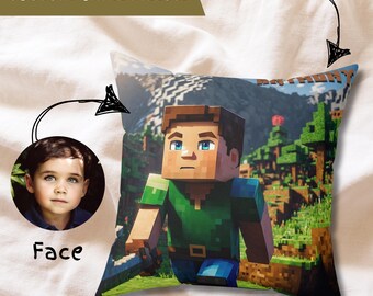 Custom Pixel Art Pillow, Personalized Gamer Kid Gift, Square Block Style Gift, Custom Name Kids Pillow, Video Game Pillow, Boy Birthday Gift