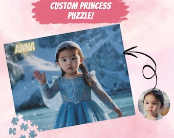Custom princess puzzle, Kids custom photo puzzle, Princess theme kids gift, Puzzle for girls, Personalized puzzle for Kids, Gift for girls