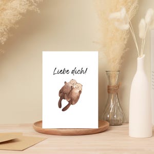 Postkarte Liebe dich - Otter Illustration - Selbstliebe Karte - Geschenk Freundin - Affirmation A6 - minimalistisch handgemacht