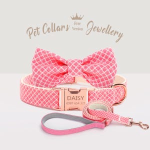 Multiple Colour Dog Collar with Bowtie Personalized Dog Collar and Leash Set Puppy Collar Engraved Dog Collar Custom Name Gift for Dog