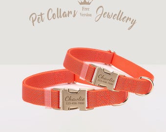 Collar reflectante naranja para perro, nombre personalizado grabado, collar personalizado para cachorro
