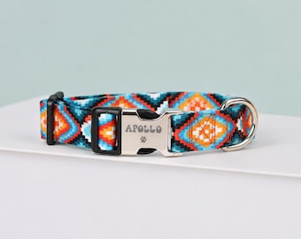 Collar geométrico personalizado para perro, collar azteca con nombre, collar estilo suroeste para mascotas, regalo bohemio para perros
