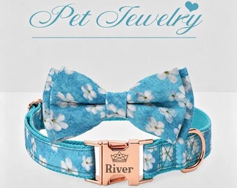 Personalisiertes Hundehalsband mit Fliege, personalisiertes Hundehalsband, niedliches Blumenhalsband, Hundehalsband, Hundemama Geschenk