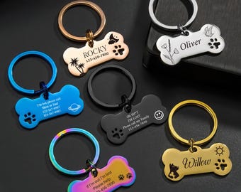 Bone Dog Tag, Dog Id Tag, Custom Engraved Name Dog Tag, Dog Collar Tag, Personalized Dog Tag, Puppy Dog Tag, Phone Numbers Address for Dogs