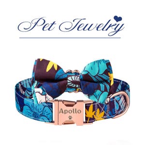 Personalized Dog Collar Lead Bow, Boy Dog Bow Collars, Puppy Collar and Leash, Luxury Pet Dog Collar, Custom Dog Collar, Free Engraved Name