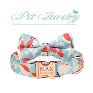 Cute Whale Bowtie Dog Collar Personalized Puppy Collar Leash Sets Dog Collar with Name Pet Collar Leash Wedding Puppy Gifts