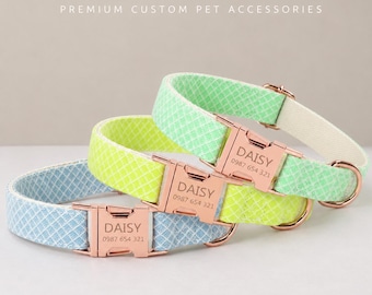 Engraved Puppy Collar with Bowtie, Personalized Nylon Dog Collar and Leash
