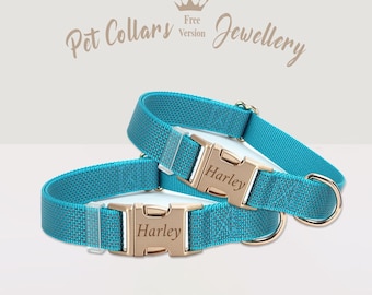 Collar reflectante azul cielo para perro, nombre personalizado grabado, hebilla de seguridad