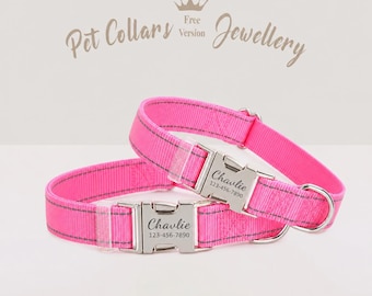 Conjunto personalizado de collar y correa reflectante para perro, collar de nailon grabado para mascotas.
