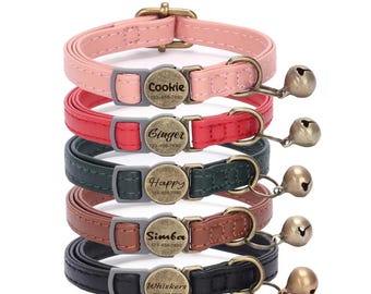 Personalisiertes Leder Katzenhalsband mit Glocke, individuell graviertes Kätzchen Halsband, weiches verstellbares PU Leder Katzenhalsband für kleine Haustiere