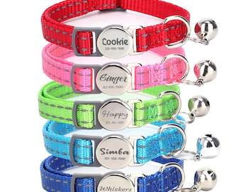 Personalized Cat Collar, Engraved Name Kitten Collar, Custom Engraved Name Pet Tag, Cat Collar with bell, Reflective Pet Collar, Pet Gifts