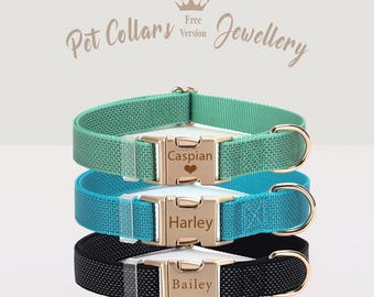 Conjunto de collar reflectante de nailon personalizado para perro con correa, collar con nombre grabado, conjunto personalizado para pasear cachorros, regalo para cachorros