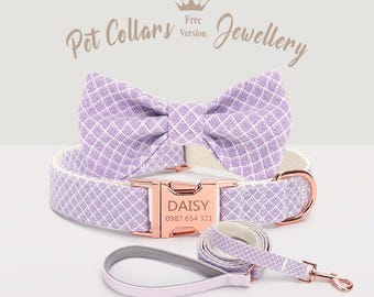 Purple Dog Collar and Leash Set, Personalized Wedding Dog Collar, Custom Engraved Puppy Collar, Wedding Dog Outfit Dog Gift