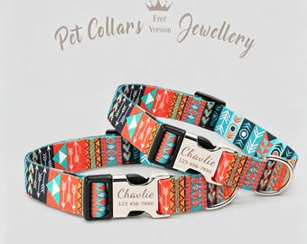 Gepersonaliseerde zuidwestelijke hondenhalsband, Azteekse hondenhalsband met naam, boho-halsband, aangepast avontuur hondencadeau