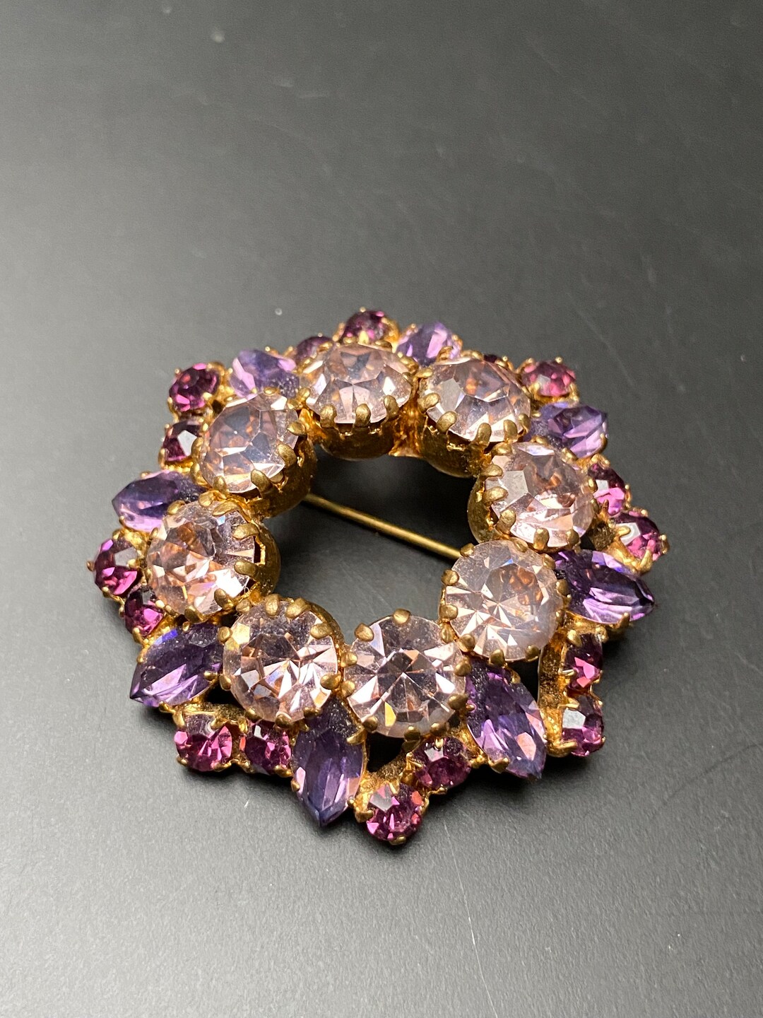 Vintage Glass Brooch 1950s Austrian Purple Lilac and Mauve Etsy