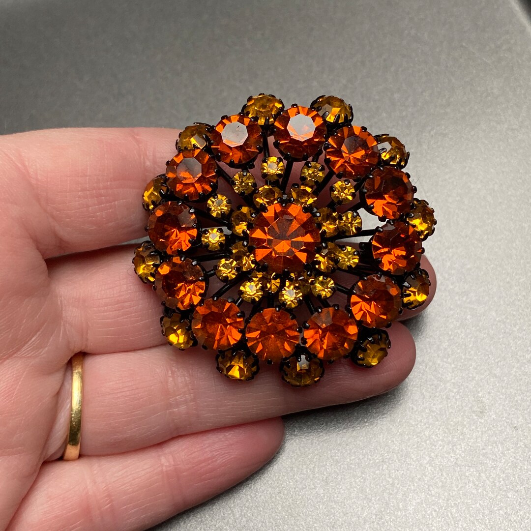 Vintage Glass Brooch 1950s Austrian Orange Glass and Japanned Etsy