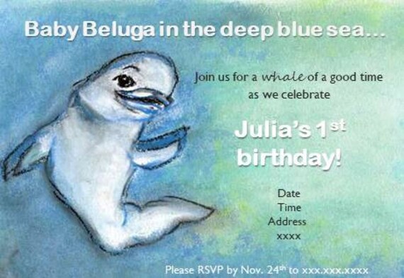 Invitacion De Cumpleanos De Beluga Bebe Invitacion De Fiesta Etsy