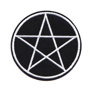 May include: Black embroidered patch with a white pentagram, approximately 2.25 inches in diameter.