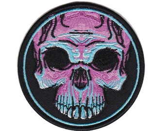 Skull Purple blue Embroidered Iron-On Patch