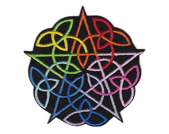 rainbow colorful Celtic Pentagram Embroidered Iron-On Patch Sabrina