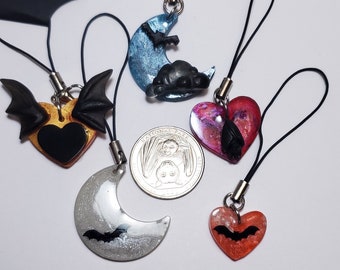 Batty charm hearts wings spooky bat call charms