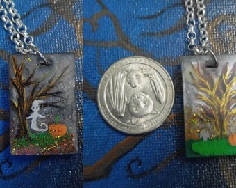 Double sides Halloween Fall spirit grave yard ghostly OOAK necklace