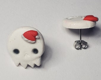 Spooky seasons greetings hohoho skull post earrings