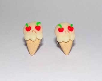 Lils spooky scoop cherry top special icecream skull glow in the dark earring stud posts