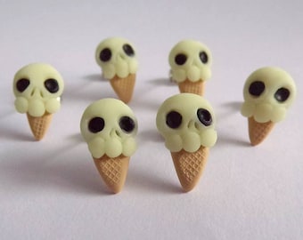 Lils spooky scoop icecream skull glow in the dark earring stud posts